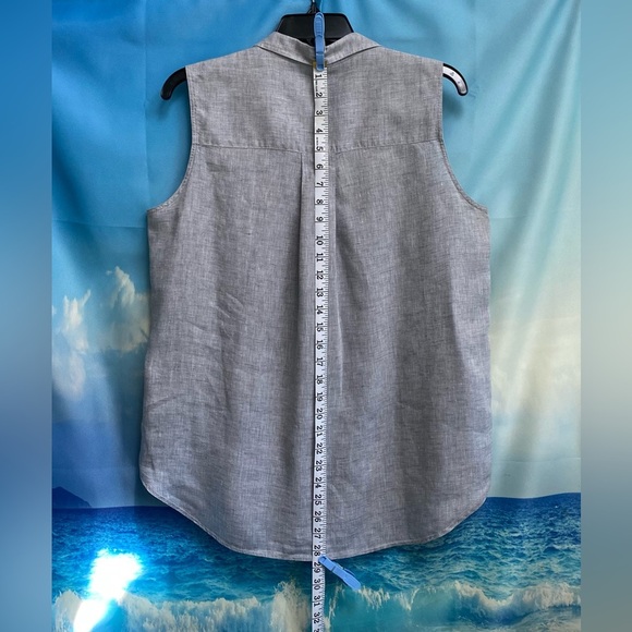 Frank & Eileen Fiona Sleeveless Classic Linen Blouse Size: M Gray - Picture 13 of 15